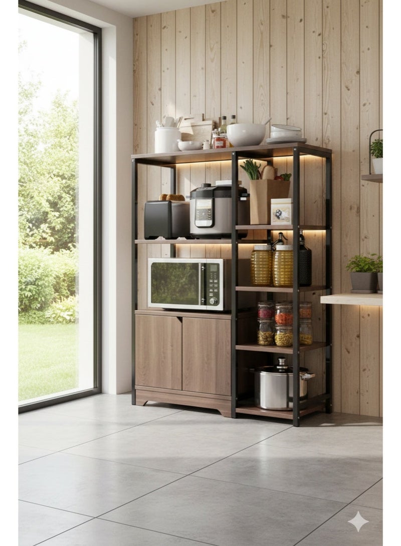 EXPERT Kitchen Standing Shelf Units Kitchen Rack with Storage Cabinet 4-Tier Microwave Oven Stand Spice Holder, Black - Image 5